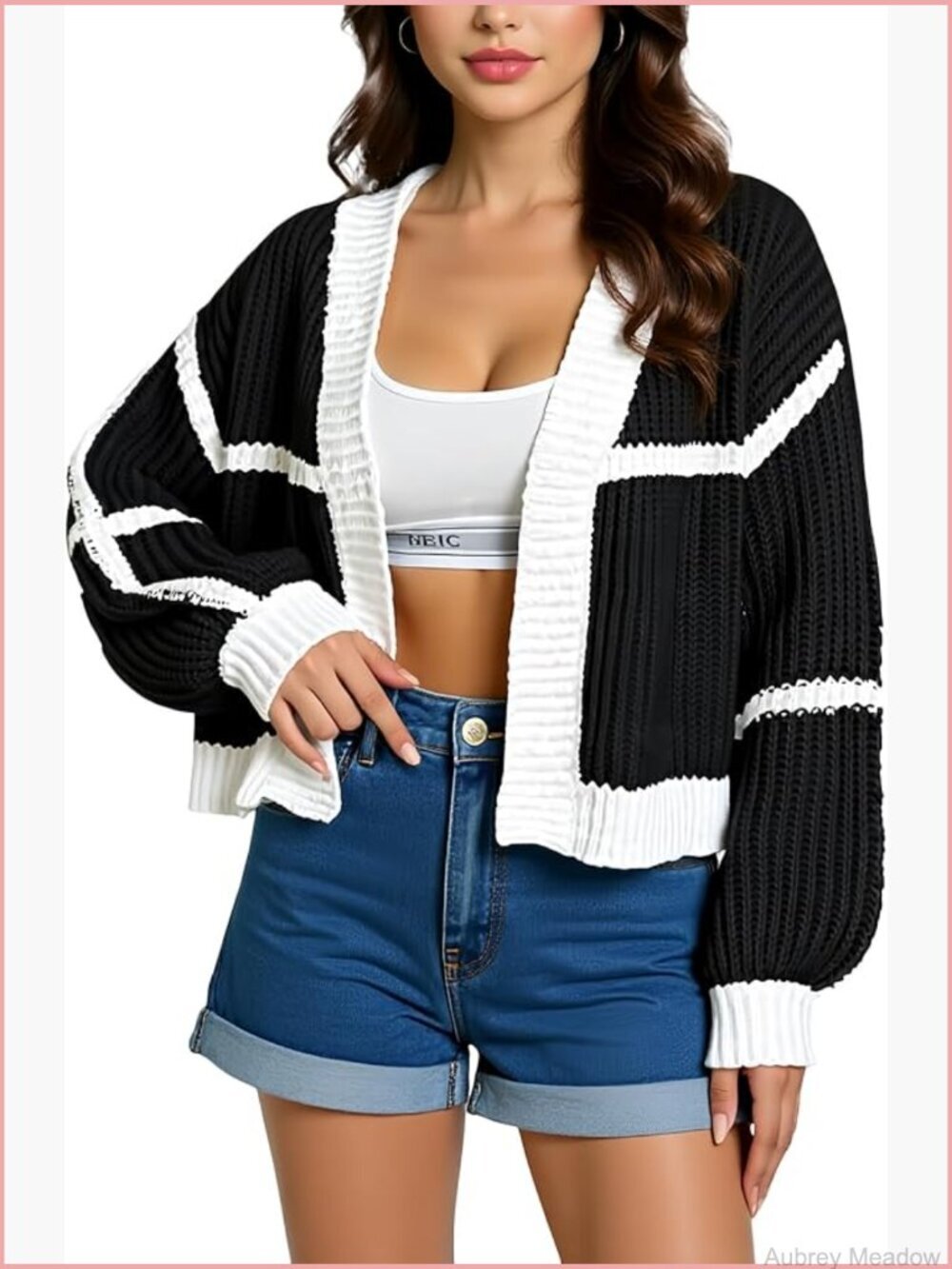 Chunky Knit Open Front Cardigan Long Sleeve Loose Cropped Top